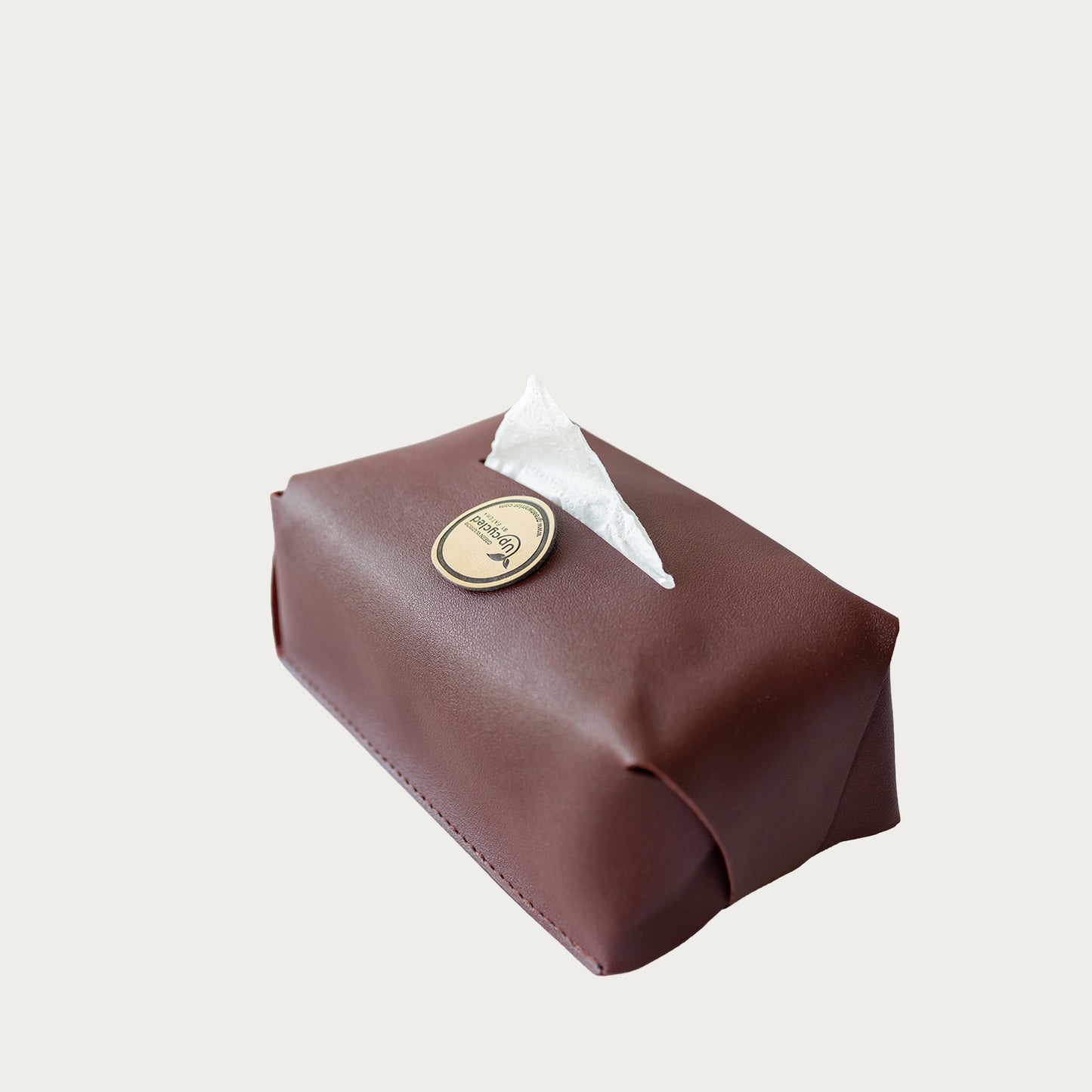 Leather Tissue Box Cover with Gold Emblem
