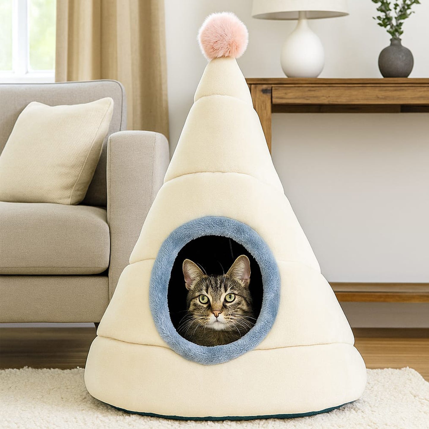 Cozy Cat Teepee Pet Bed with Plush Cushion