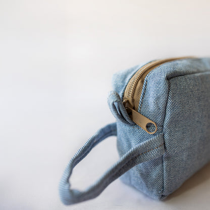 Upcycled Denim and Leather Toiletry Bag