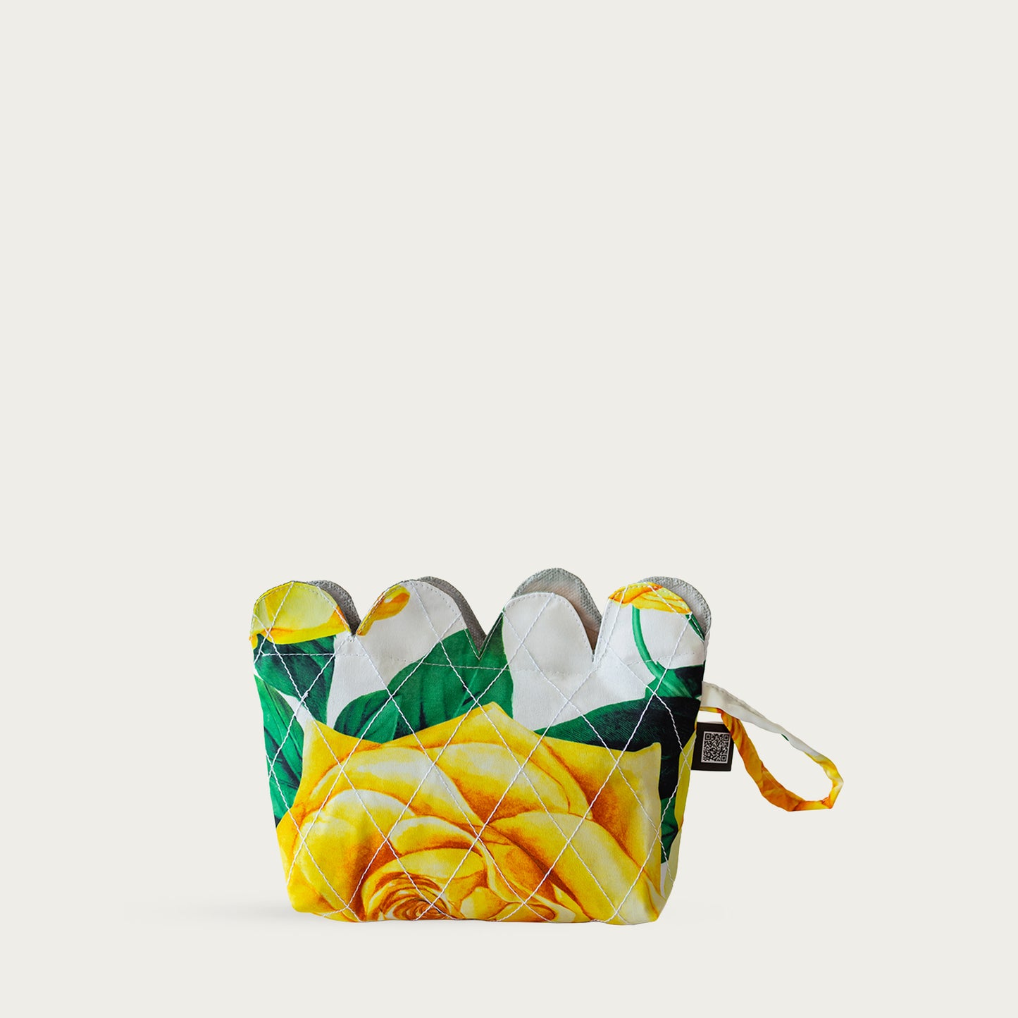 Quilted Cosmetic Bag with Yellow Rose Prin