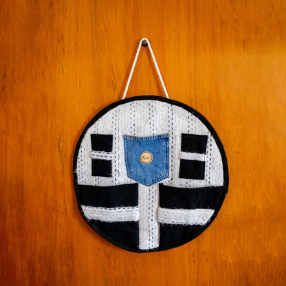 Round Wall Organizer with Denim Pocket