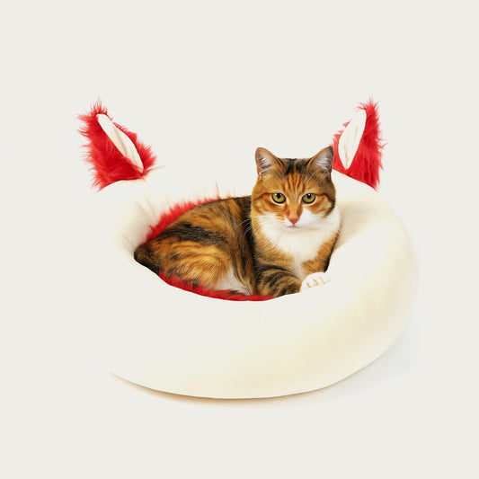 Round Plush Pet Bed with Red Interior